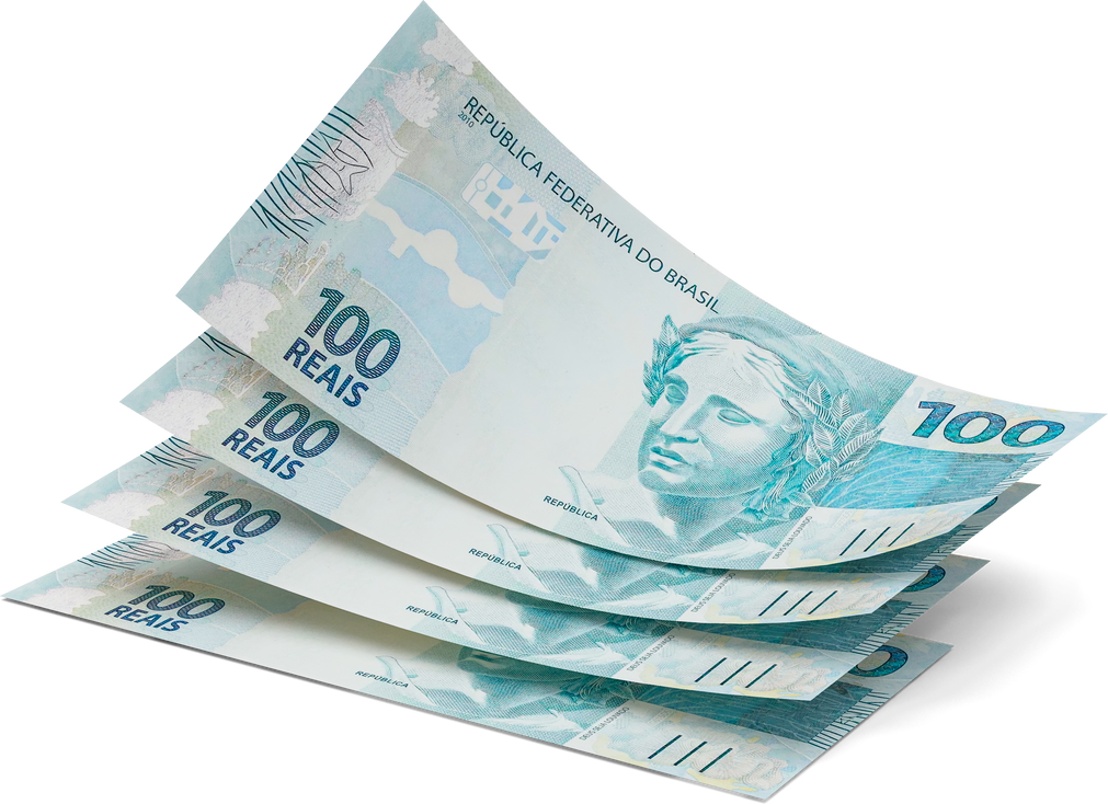 brazilian money with 100 reals banknote in 3d render